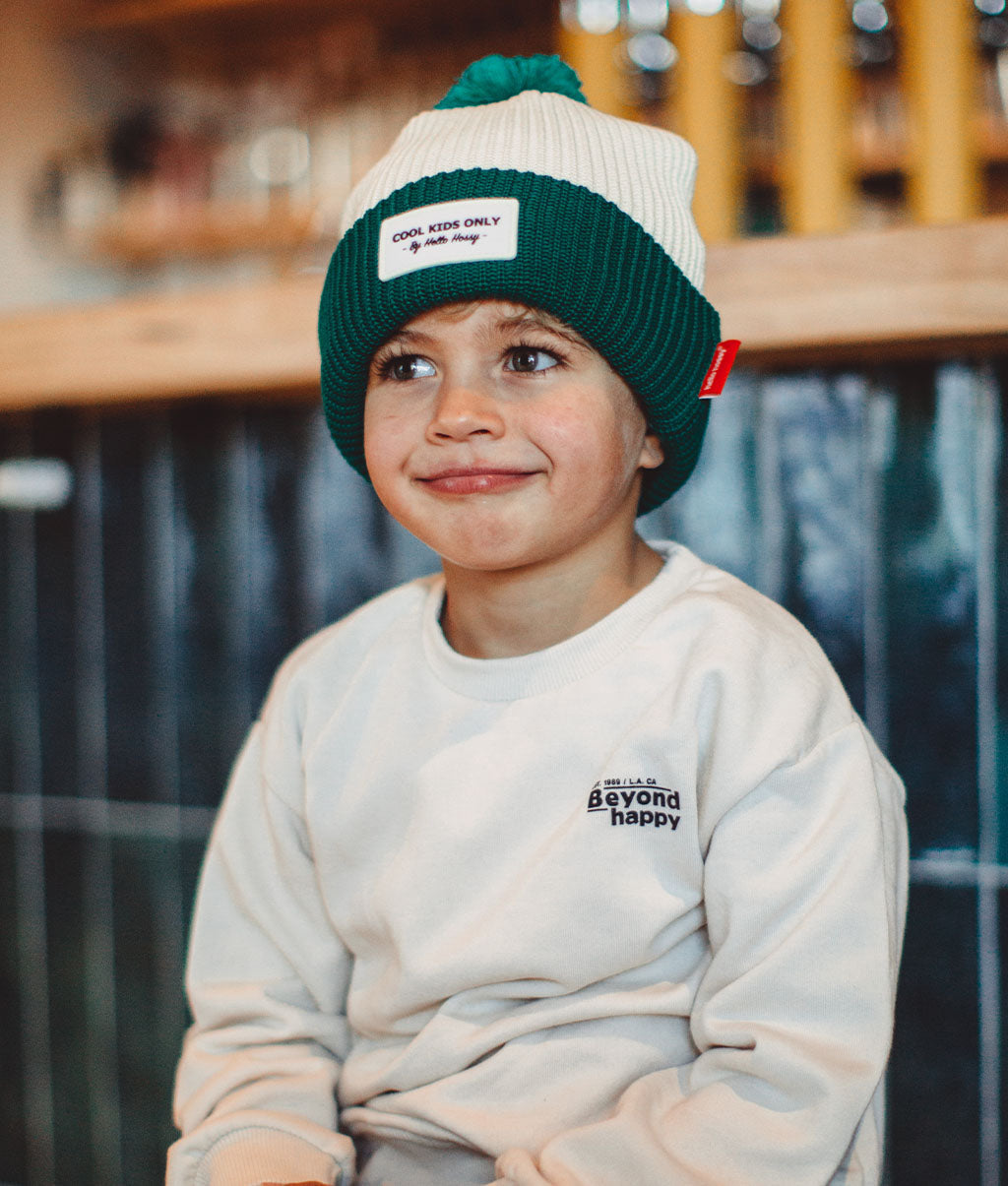Berretto Bambini Color Block Hope, con pompon, fodera in pile, cotone biologico, dai 9 mesi, Cool Kids Only!