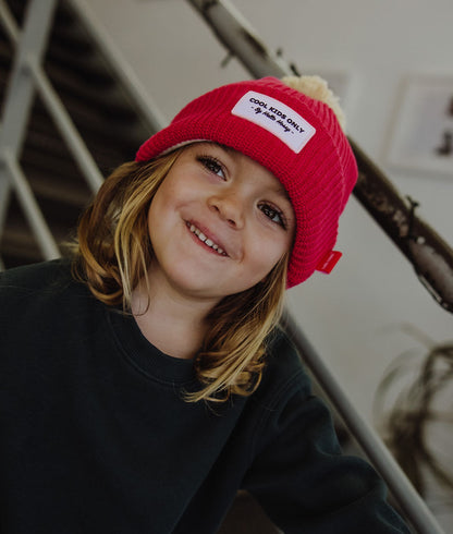 Berretto bambini Color Block Framboise, con pompon, fodera in pile, cotone biologico, dai 9 mesi, Cool Kids Only!