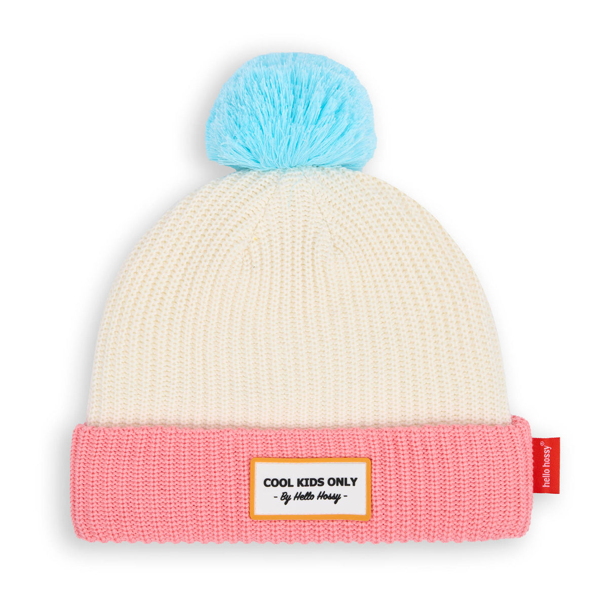 Berretto Bambini Color Block Pink Ice, con pompon, fodera in pile, cotone biologico, da 9 mesi, Cool Kids Only!