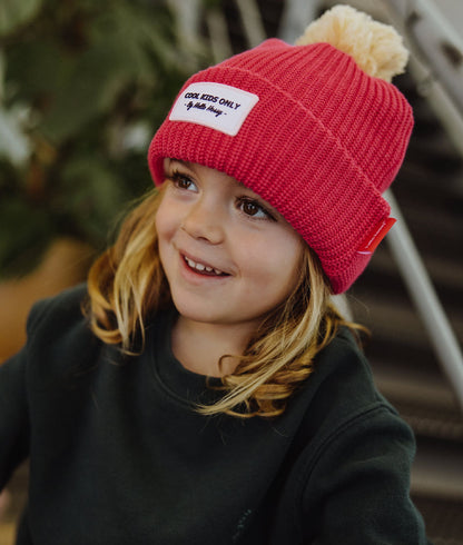 Berretto bambini Color Block Framboise, con pompon, fodera in pile, cotone biologico, dai 9 mesi, Cool Kids Only!