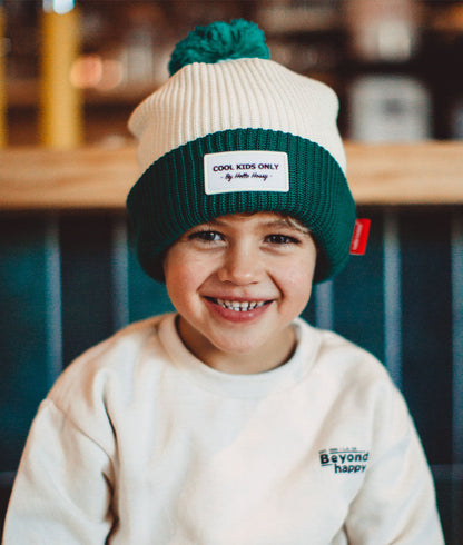 Berretto Bambini Color Block Hope, con pompon, fodera in pile, cotone biologico, da 9 mesi, Cool Kids Only!