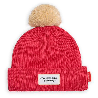 Berretto bambini Color Block Framboise, con pompon, fodera in pile, cotone biologico, dai 9 mesi, Cool Kids Only!