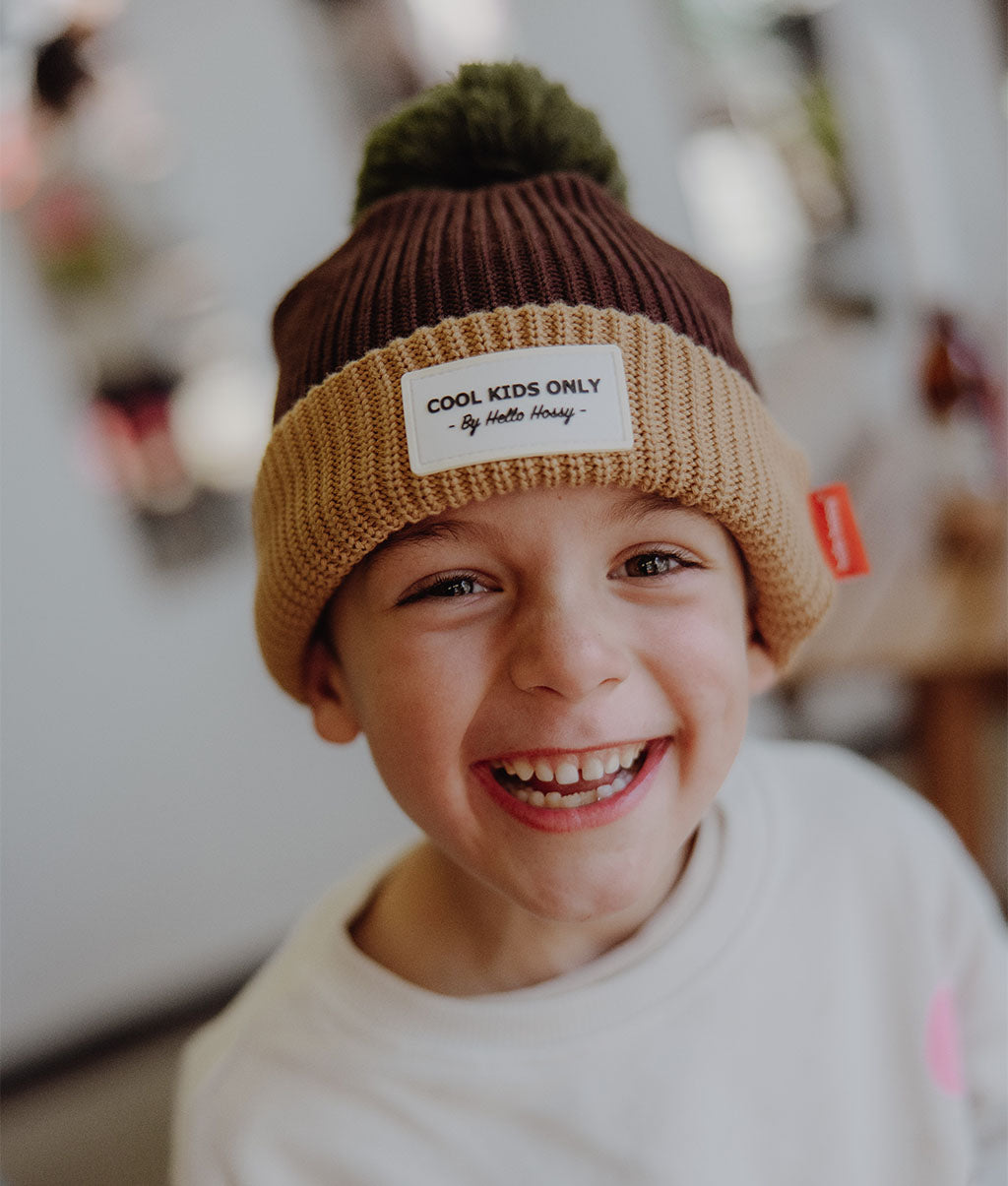Berretto bambini Color Block Pistachio, con pompon, fodera in pile, cotone biologico, da 9 mesi, Cool Kids Only !