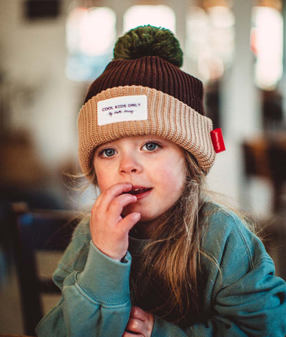 Berretto bambini Color Block Pistachio, con pompon, fodera in pile, cotone biologico, da 9 mesi, Cool Kids Only !