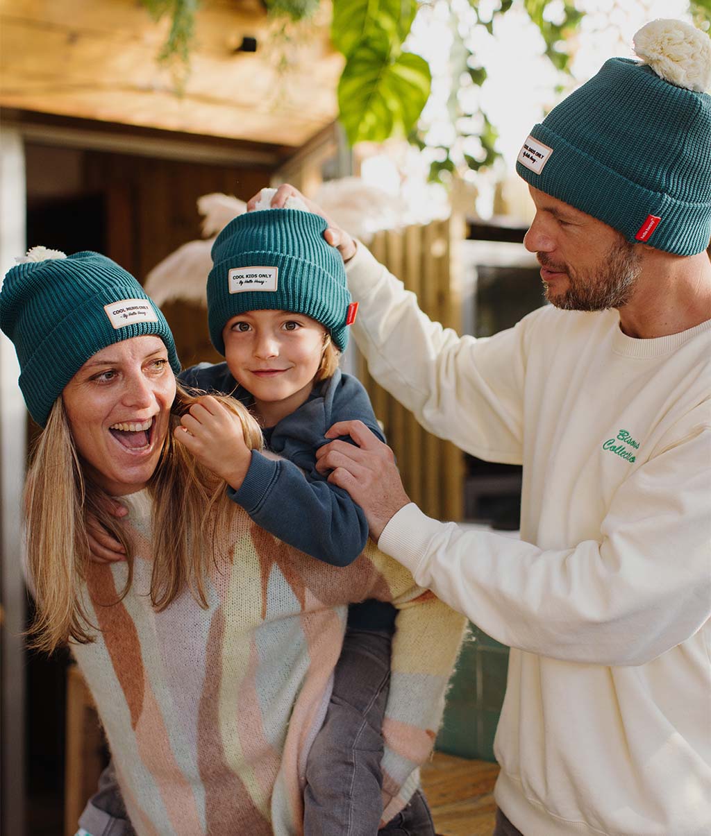 Berretto genitori e bambini Color Block Duck, con pompon, fodera in pile, cotone biologico, matchy-matchy, dai 9 mesi, Cool Kids Only !