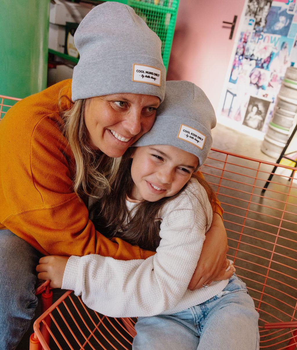 Duo mamma bambino berretto grigio chiné etichetta ricamata Hello Hossy