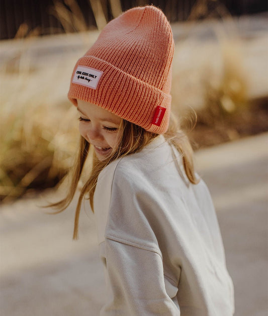 Berretto colorato Bambini Pop Apricot, maglia morbida e fine, lana, senza pompon, dai 9 mesi, Cool Kids Only!