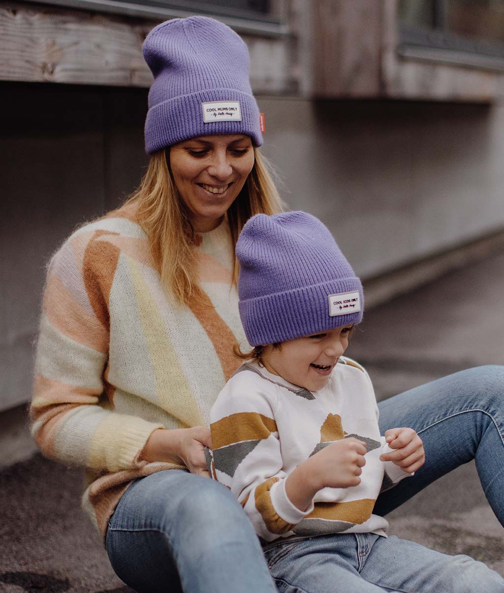 Berretto colorato Genitori-Bambini Pop Purple, maglia morbida e sottile, lana, senza pompon, a partire da 9 mesi, Cool Kids Only !