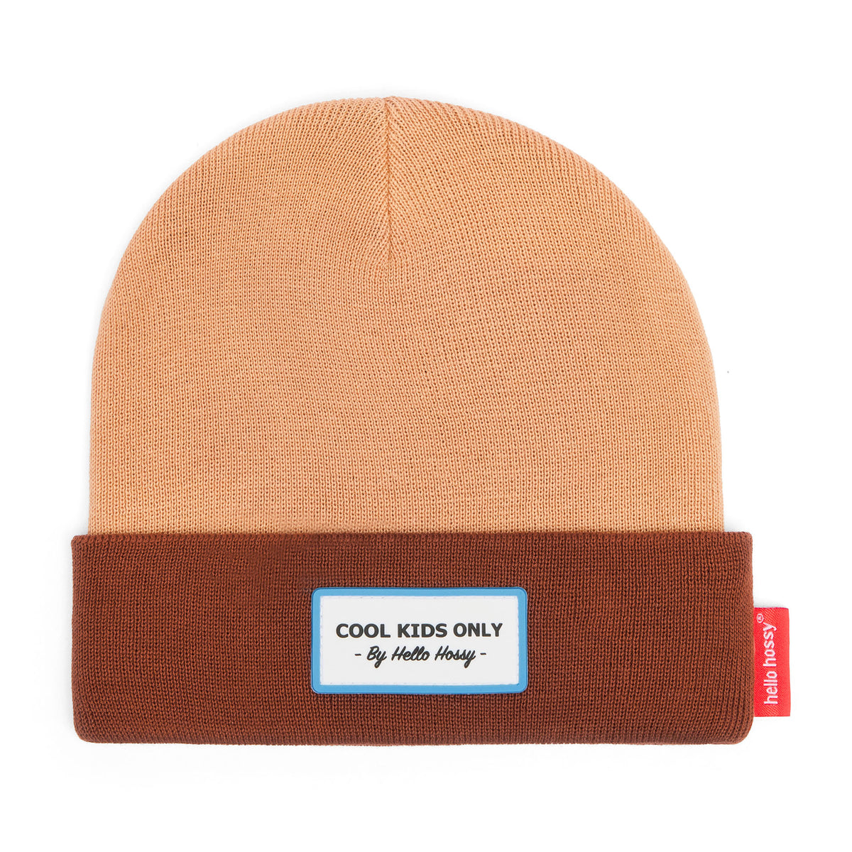Berretto bambino Bicolore marrone Beige con testo ricamato Hello Hossy