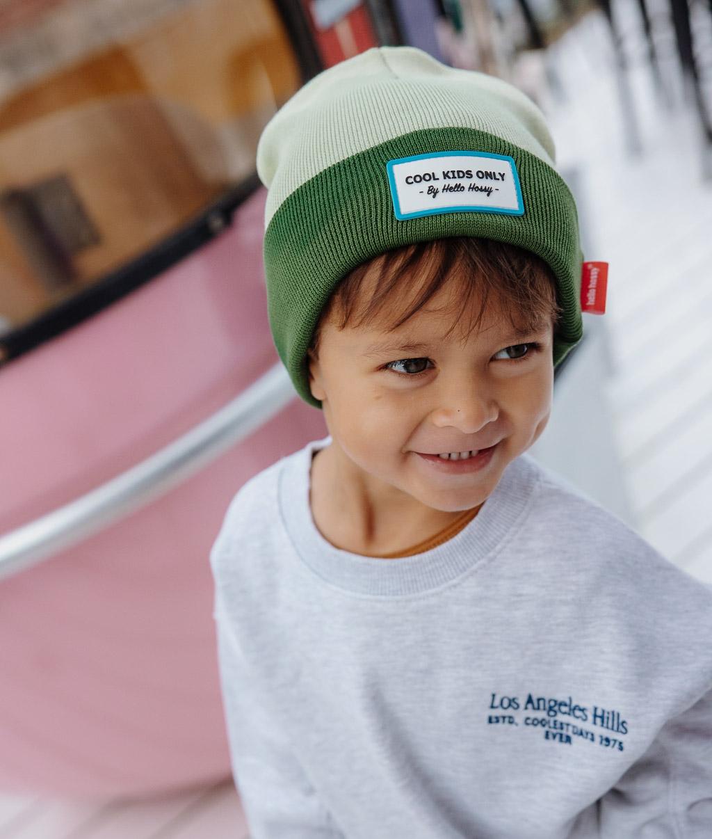 Berretto bambino verde bicolore con ricamo Cool Kids Hello Hossy