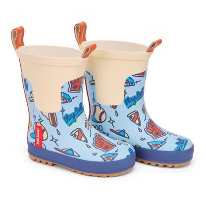 Stivali da pioggia bambino blu motivi Sport baseball pizza Hello Hossy
