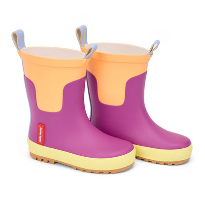 Stivali da pioggia bambino viola arancione suola gialla Hello Hossy