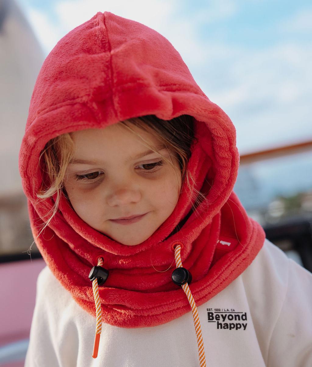 Passamontagna per bambini rosso in pile, regolabile, con scaldacollo, Hello Hossy