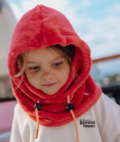 Passamontagna per bambini rosso in pile, regolabile, con scaldacollo, Hello Hossy