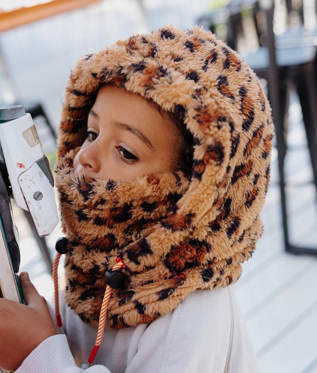 Passamontagna da bambino marrone con stampa leopard, in pile, regolabile Hello Hossy