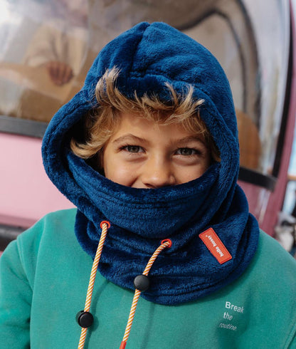 Passamontagna per bambini blu in pile con lacci regolabili Hello Hossy