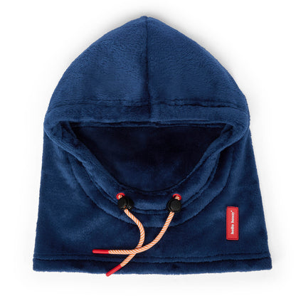 Passamontagna bambino blu pile laccetti regolabili etichetta Hello Hossy