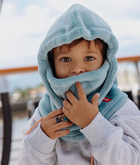 Passamontagna bambino blu in pile con scaldacollo confortevole Hello Hossy