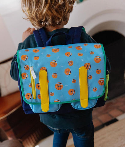 Cartella scolastica bambino blu motivo Sport palloni arancione Hello Hossy