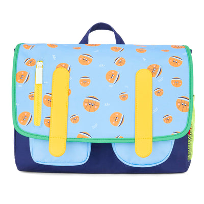 Cartella scolastica bambino blu arancione con motivo Sport, due tasche Hello Hossy