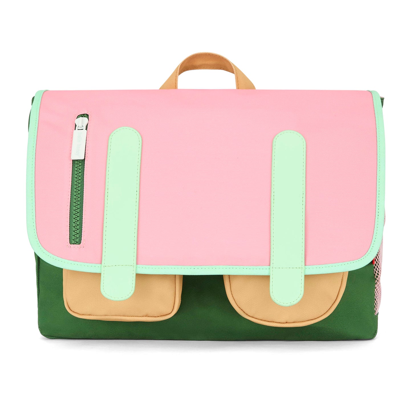 Cartella scolastica per bambini rosa tasca Beige spallacci verde chiaro Hello Hossy
