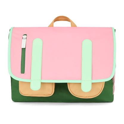 Cartella scolastica per bambini rosa tasca Beige spallacci verde chiaro Hello Hossy