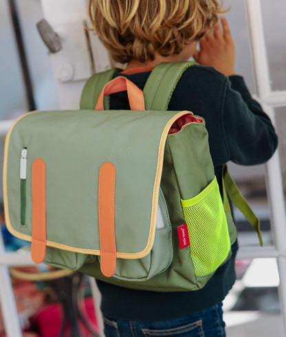 Zaino per bambini verde con tasche in rete giallo fluo Hello Hossy