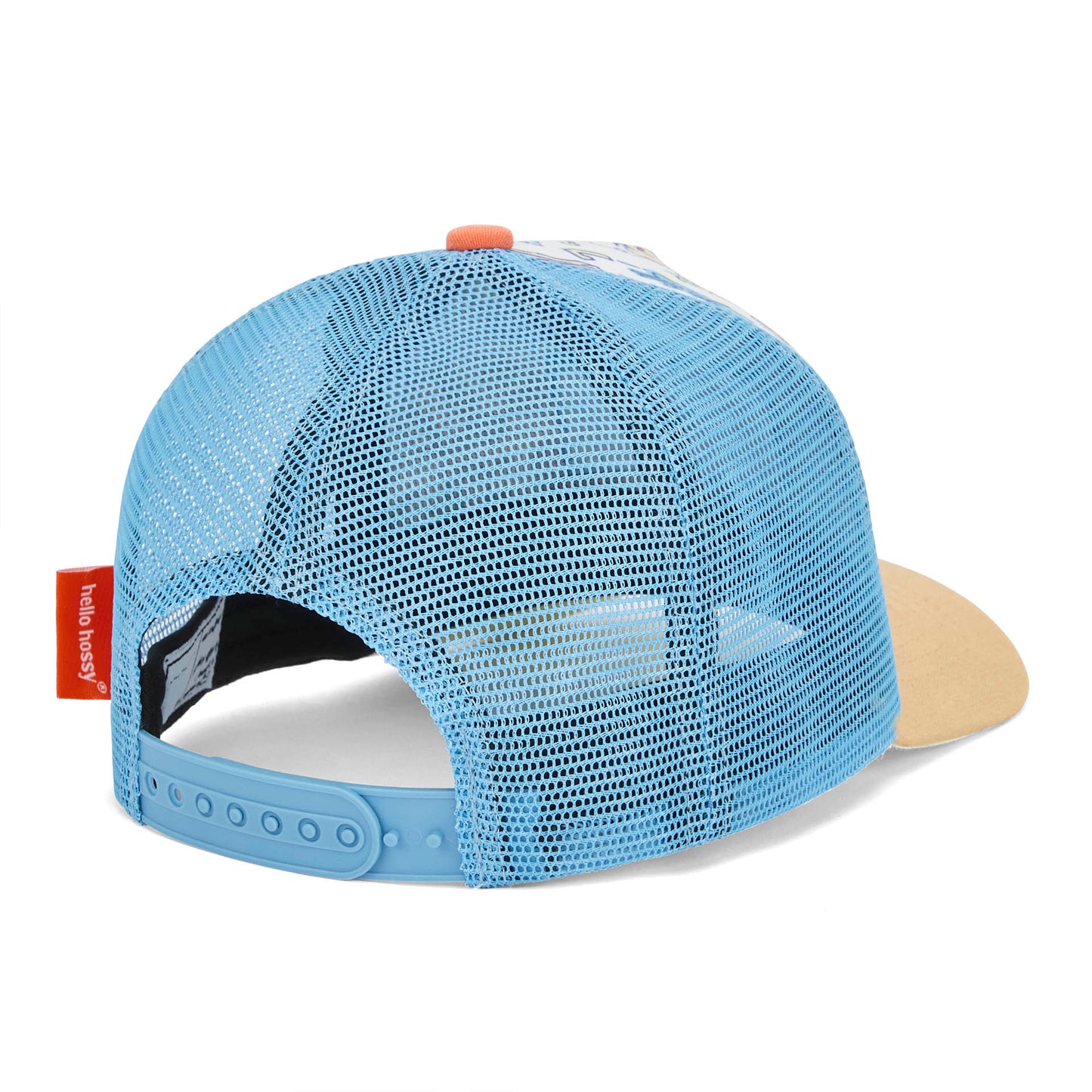 Cappellino per bambini trucker baseball, visiera Beige, dettaglio chiusura posteriore Hello Hossy