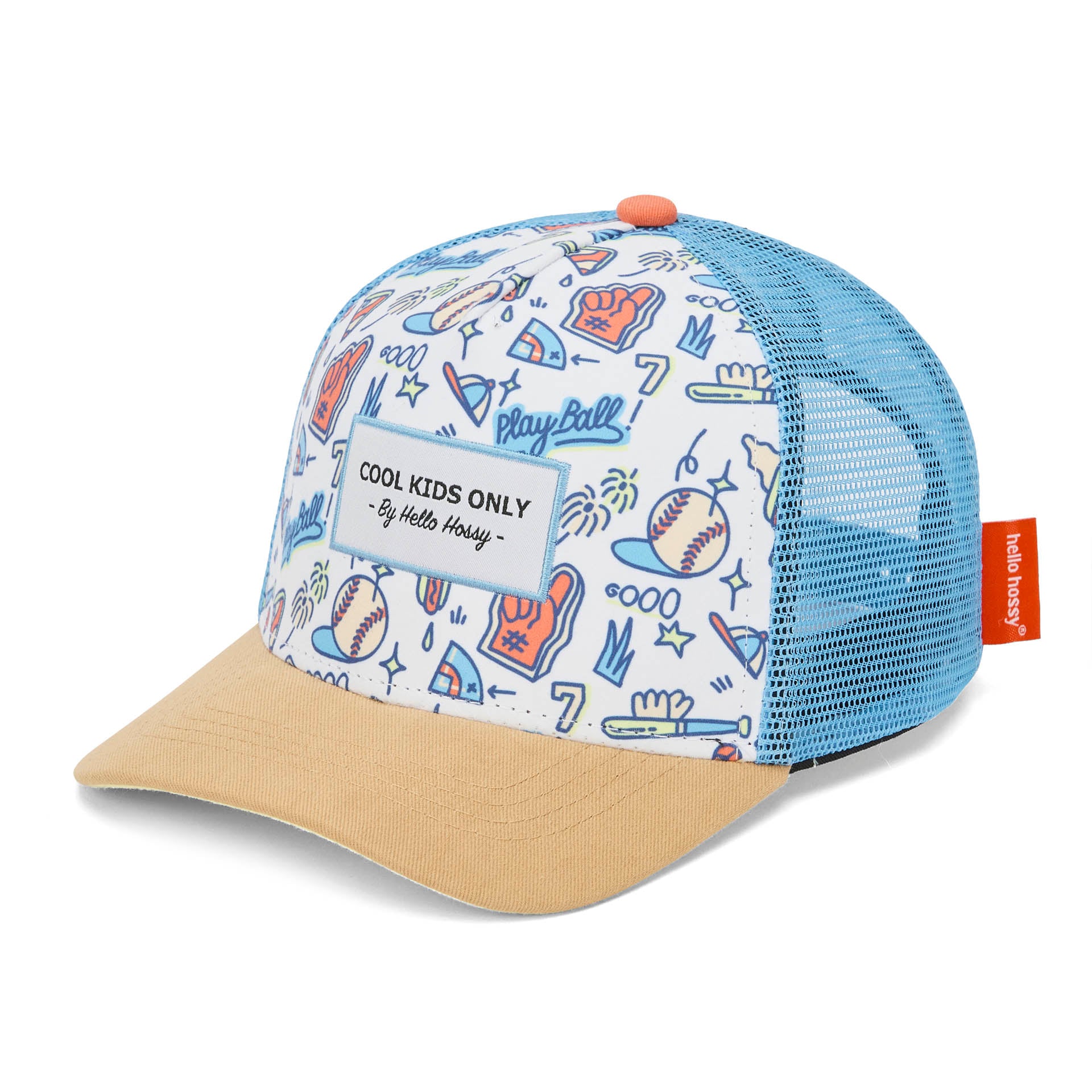 Cappellino bambino trucker blu motivo baseball non indossato Hello Hossy