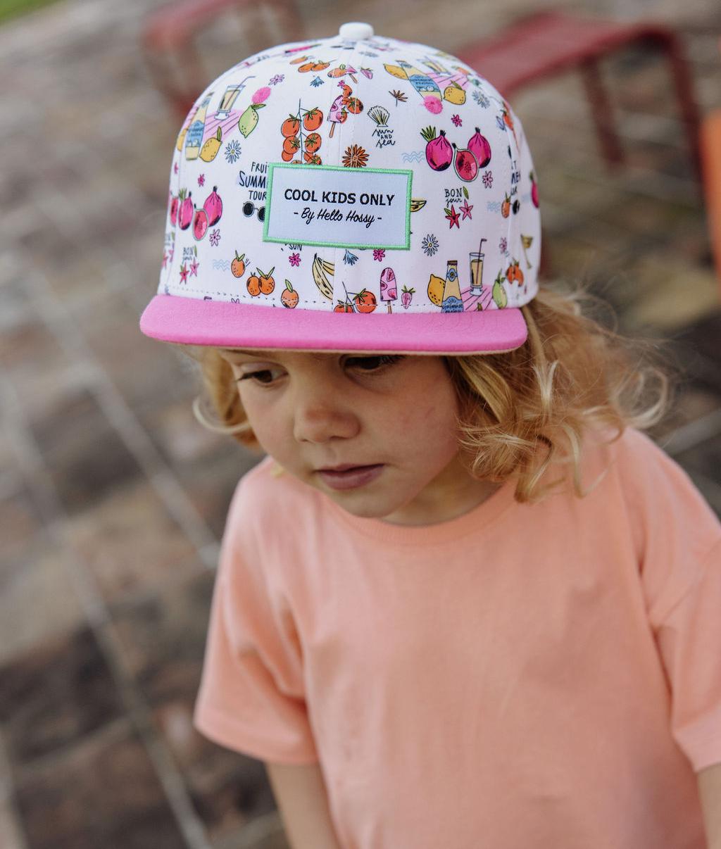 Cappellino bambino stampato multicolore con visiera rosa Hello Hossy