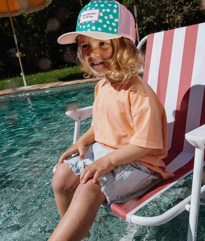 Cappellino bambino trucker verde fiori rosa patch Cool Kids Only Hello Hossy