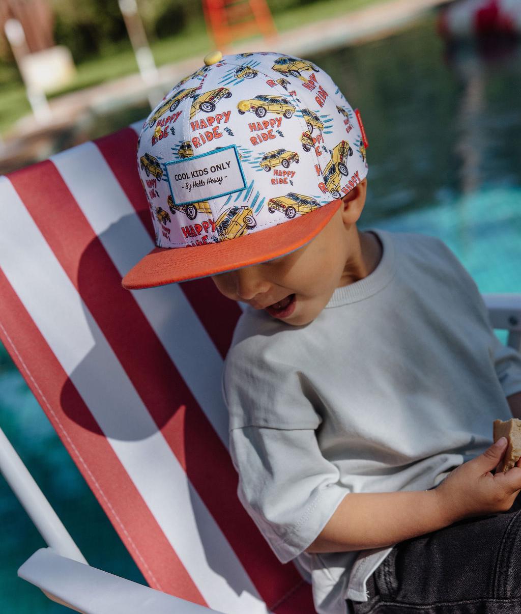 Cappellino da bambino con stampa auto gialla, visiera arancione Hello Hossy