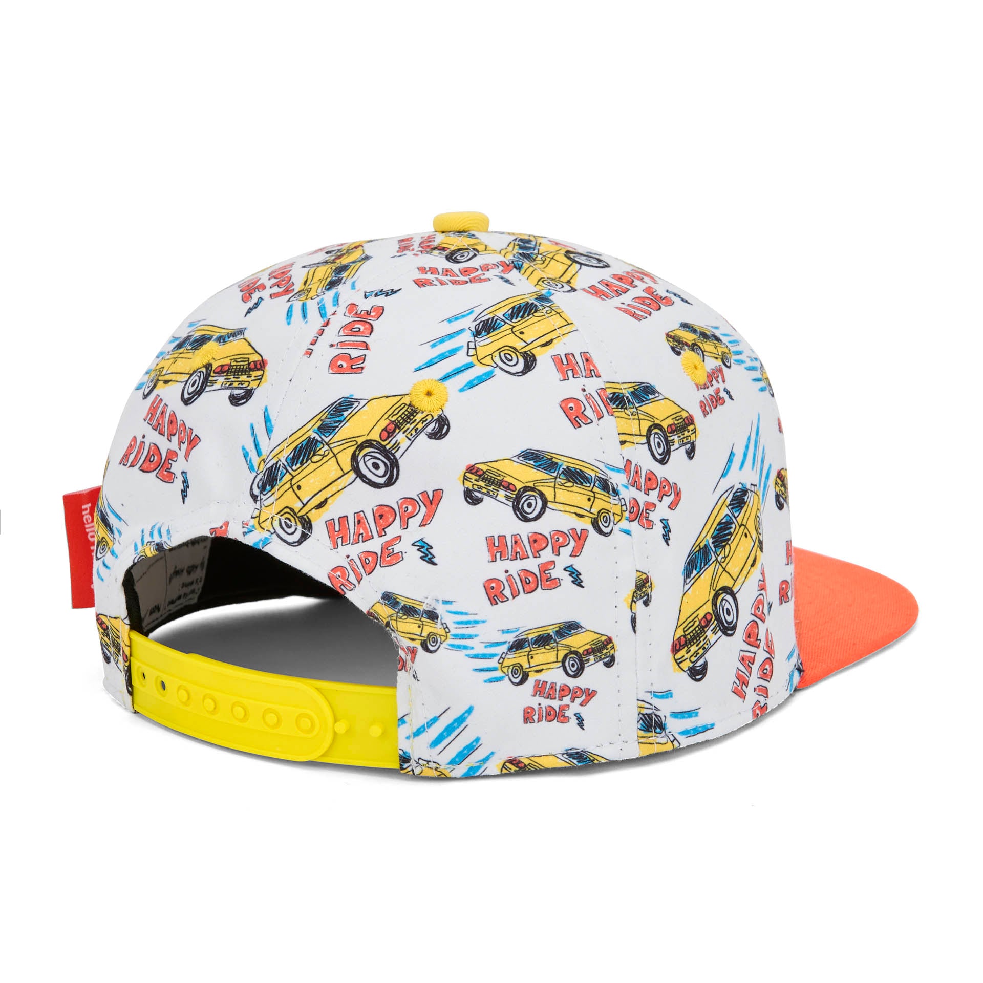 Cappellino bambino stampato auto visiera arancione dettaglio chiusura posteriore Hello Hossy
