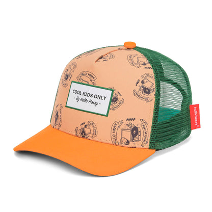 Cappellino bambino arancione stampato musica retina verde visiera curva Hello Hossy