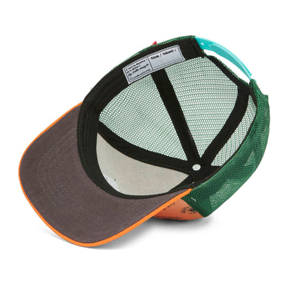 Cappellino bambino arancione e verde, rete sul retro, visiera curva, Hello Hossy