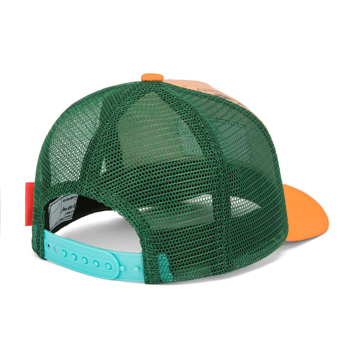 Cappellino per bambini arancione, visiera curva, rete verde regolabile Hello Hossy