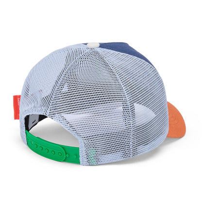 Cappellino bambino blu mesh bianco visiera arancione regolabile Hello Hossy