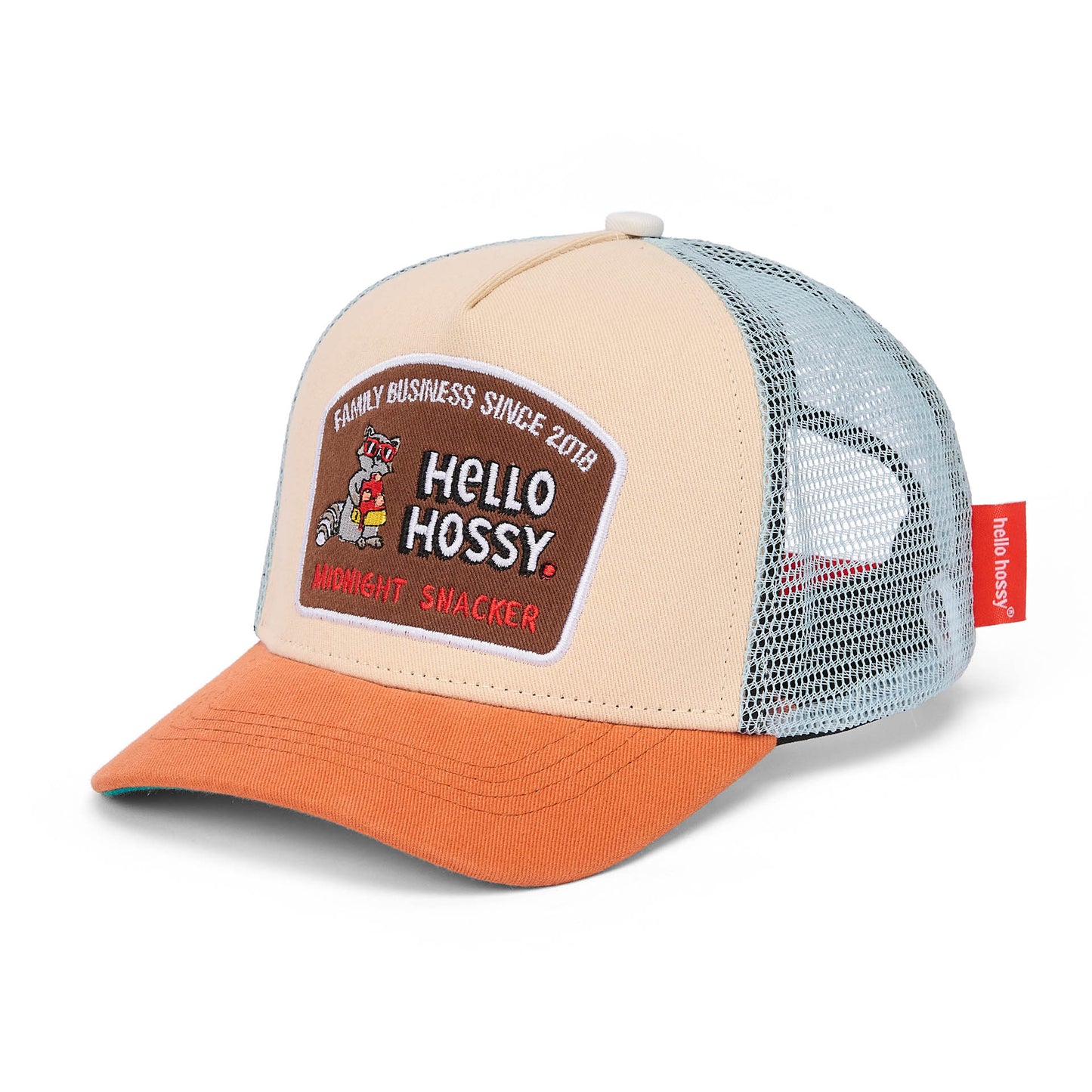 Cappellino bambino beige e arancione, visiera curva, rete Hello Hossy