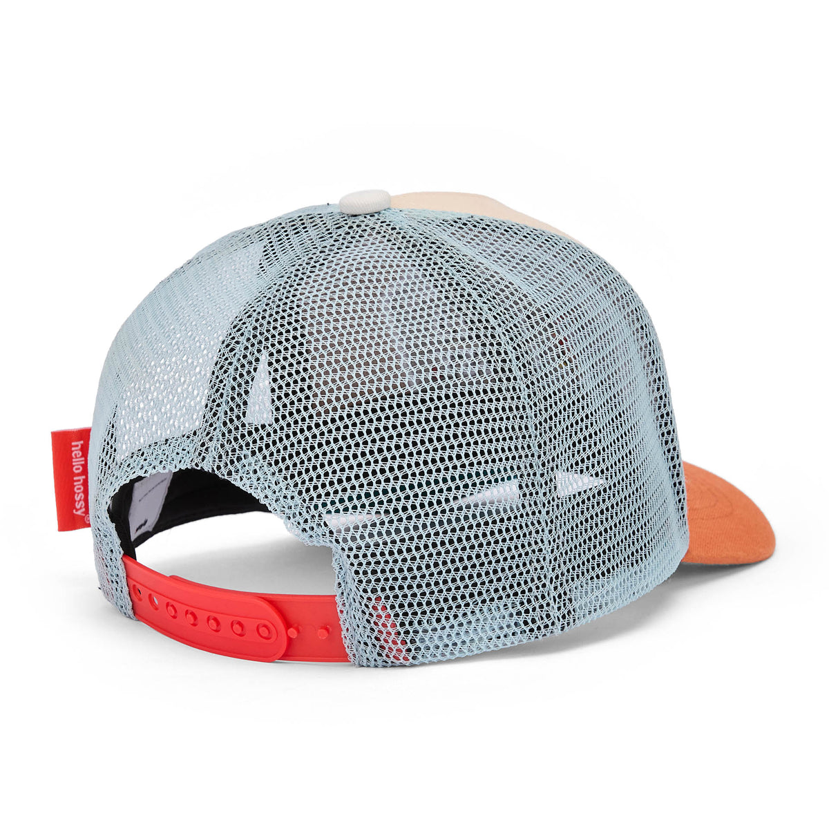 Cappellino bambino beige arancione rete blu visiera curva Hello Hossy