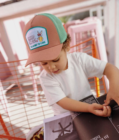 Cappellino bambino marrone verde visiera curva patch coniglio Hello Hossy