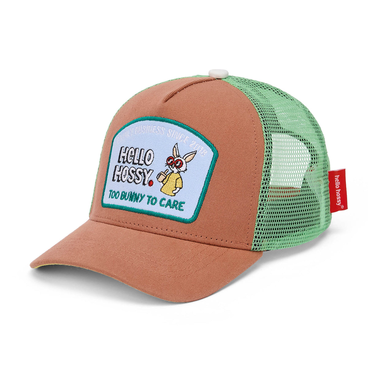 Cappellino bambino marrone verde visiera curva patch coniglio Hello Hossy