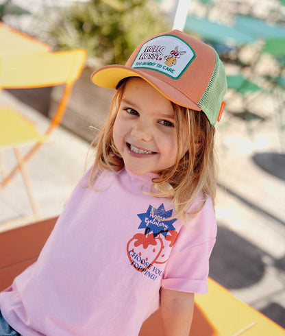 Cappellino bambino marrone verde visiera curva patch coniglio Hello Hossy