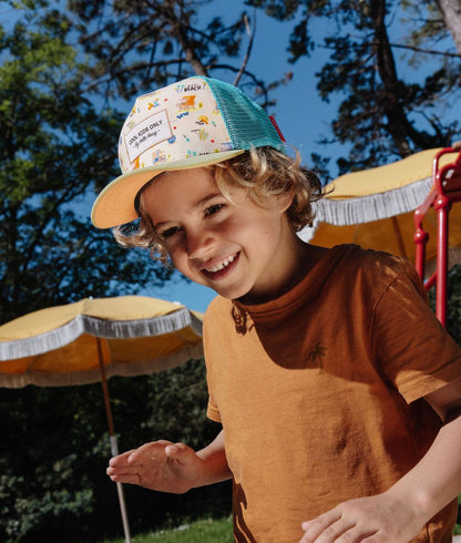 Cappellino bambino stampato USA rete turchese visiera Beige Hello Hossy