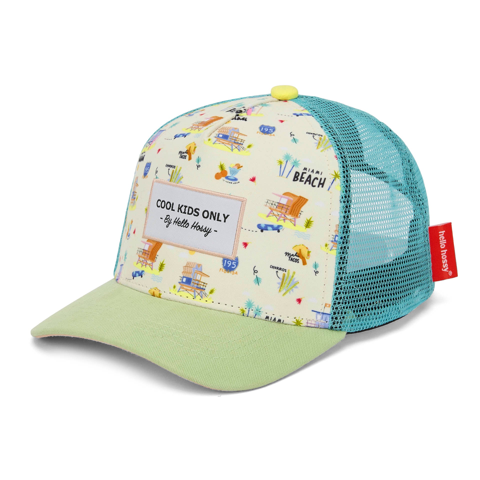 Cappellino bambino beige blu stampa USA visiera curva Hello Hossy