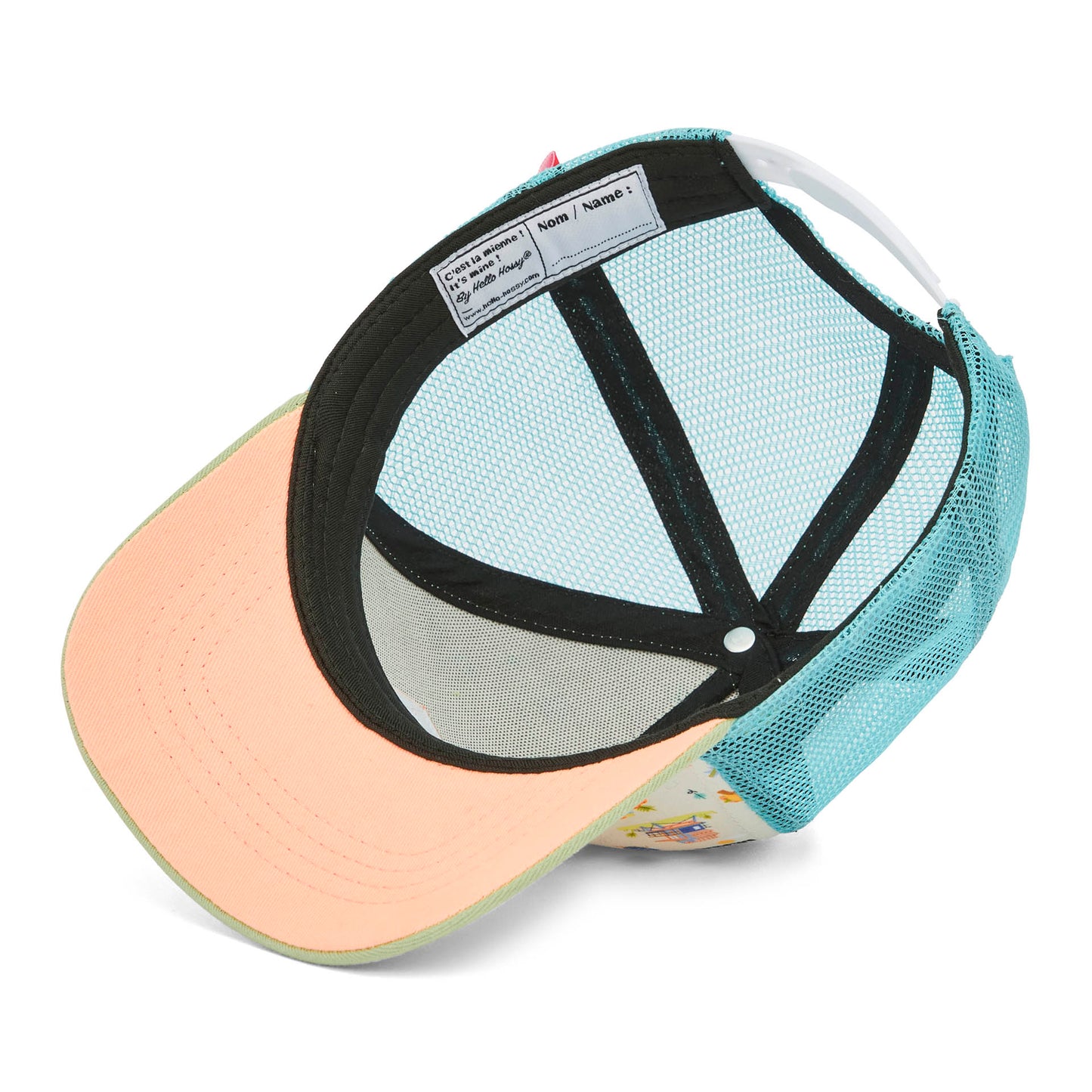 Cappellino bambino beige blu stampa USA visiera curva Hello Hossy