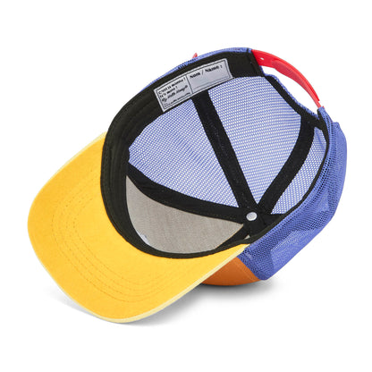 Cappellino bambino giallo visiera curva rete blu Hello Hossy