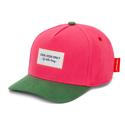 Cappellino bambino fuchsia con visiera verde, ricamo Cool Kids Only Hello Hossy