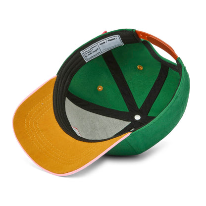 Cappellino verde bambino dettaglio etichetta interna Hello Hossy