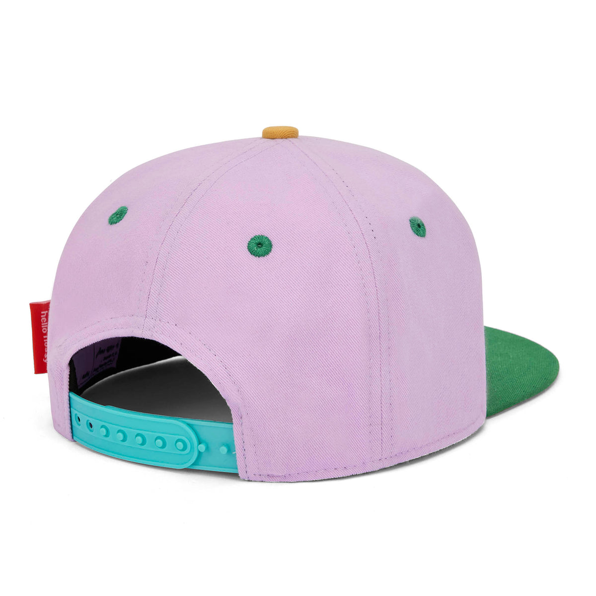 Cappellino bambino rosa visiera verde dettaglio chiusura posteriore Hello Hossy