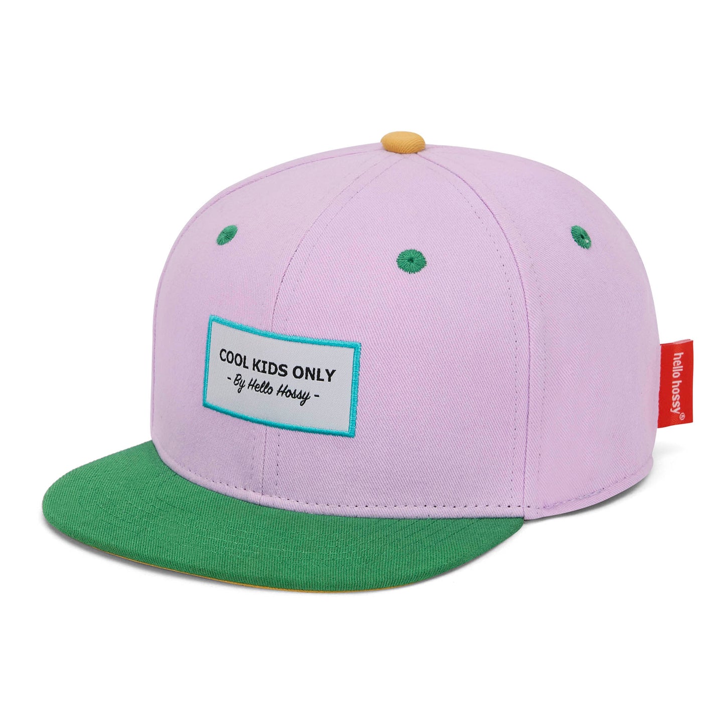 Cappellino bambino rosa visiera verde visiera piatta non indossato Hello Hossy